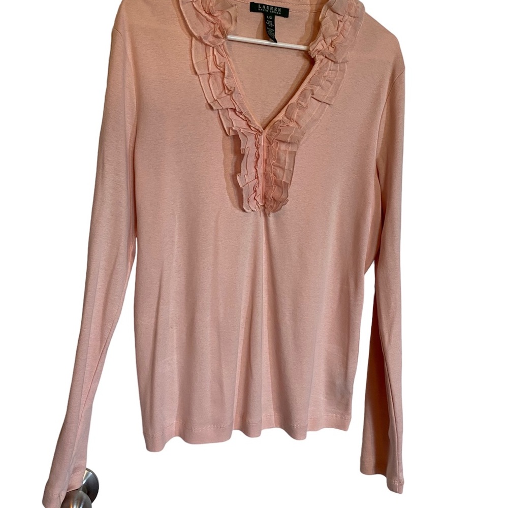 Beautiful Lauren Ruffle Neck Long Sleeve Tee Size LG